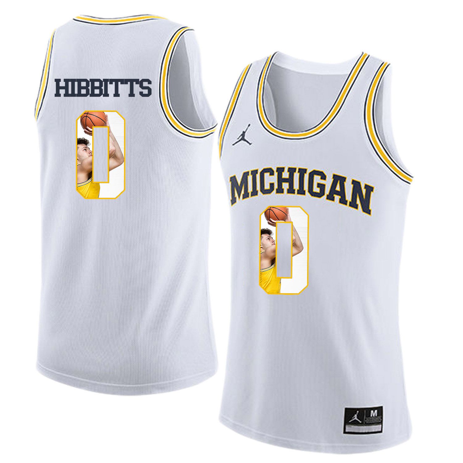 Men Jordan University of Michigan Basketball White #0 Hibbitts Fashion Edition Customized NCAA Jerseys